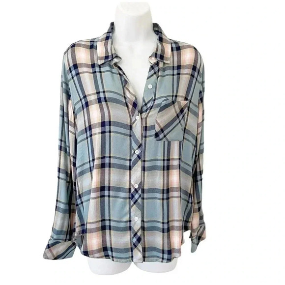 Rails Hunter Plaid Flannel Teal Peach Navy size Small - Picture 3 of 10